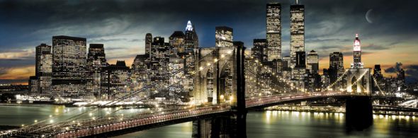 New York Manhattan night'n moon - plakat 158x53 cm