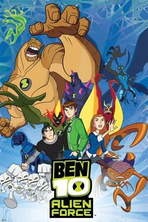 plakat na ścianę dla fana serialu animowanego Ben 10 przedstawiający głównych bohaterów podczas ataku mutantów