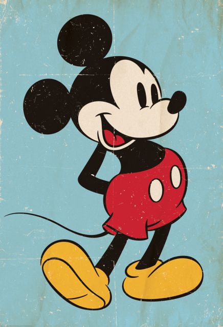 Fototapeta przedstawia Myszkę Miki na niebieskim tle
