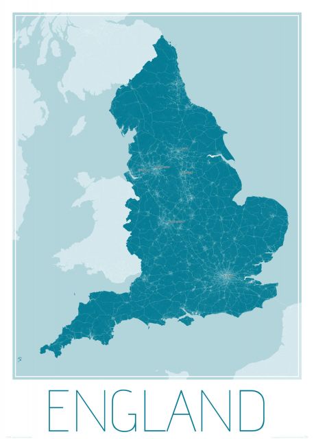 niebieska mapa ścienna zatytułowana England, blue
