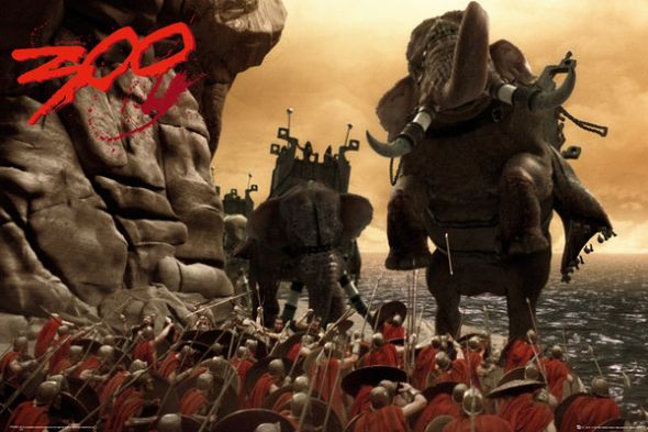 Matowy plakat ze sceną walki Spartan z filmu ''300 Spartan''