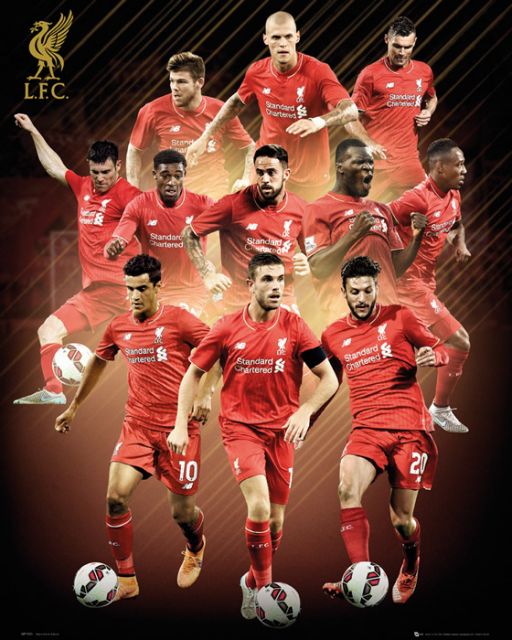 Mały plakat z zawodnikami klubu piłkarskiego FC Liverpool na sezon 2015/2016