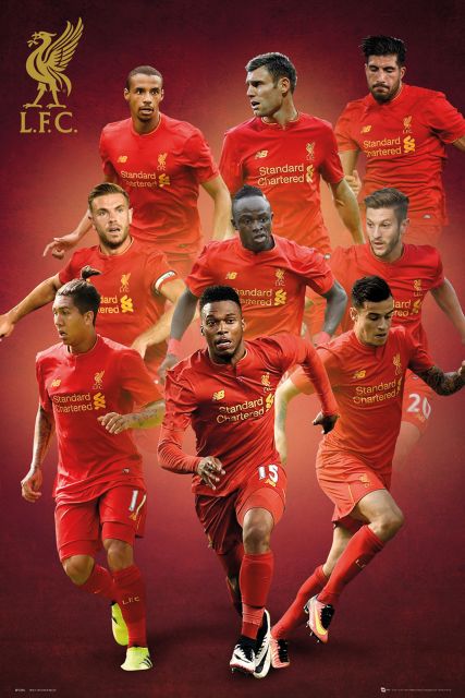 Plakat z zawodnikami klubu FC Liverpool Sturridge, Firmino, Coutinho, Henderson, Lallana