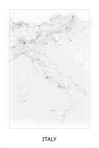 czarno-biała mapa ścienna o wymiarach 61x91,5 cm zatytułowana Italy, black&white