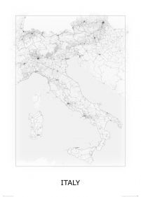 artystyczna mapa ścienna zatytułowana Italy, black&white