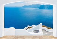 Wyspa Santorini, Grecja (okno) - fototapeta