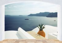 Wyspa Santorini, Grecja (okno) - fototapeta