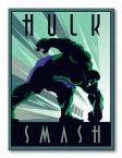 Obrazy na płótnie przedstawiające grafikę zielonego Hulka uderzającego pięścią o ziemię