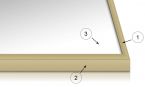 Przybliżenie profilu złotej ramki aluminiowej