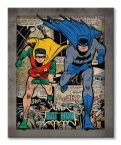 Obraz z komiksu ukazujący Batmana i Robina w pelerynach