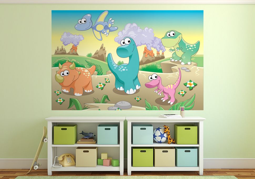fototapeta Dino, dinuś, dinozaury w pastelowych kolorach w pokoju dziecięcym