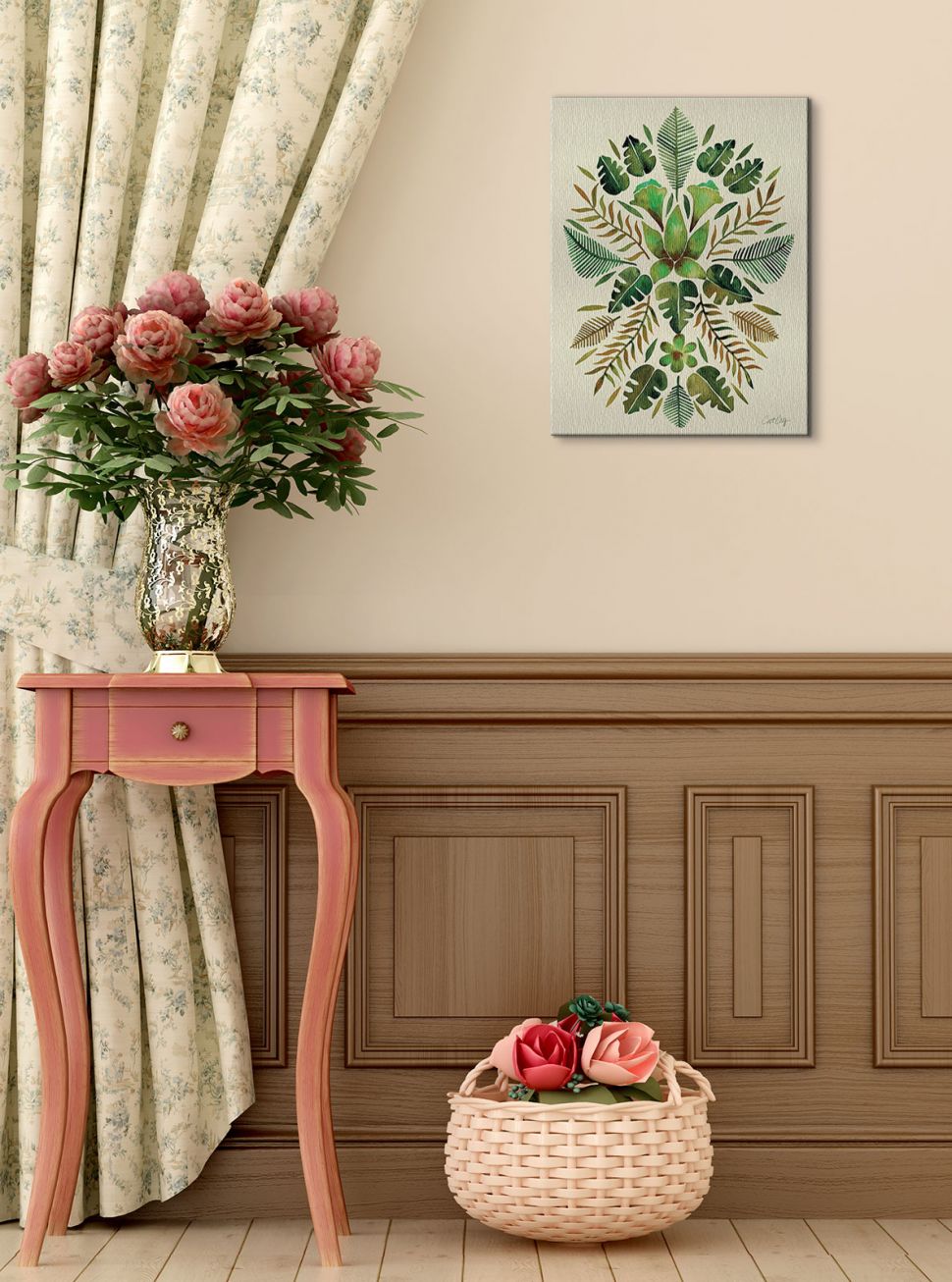 Obraz ścienny w mieszkaniu Cat Coquillette zatytułowany Tropical Symmetry wymiary płótna 30x40 cm
