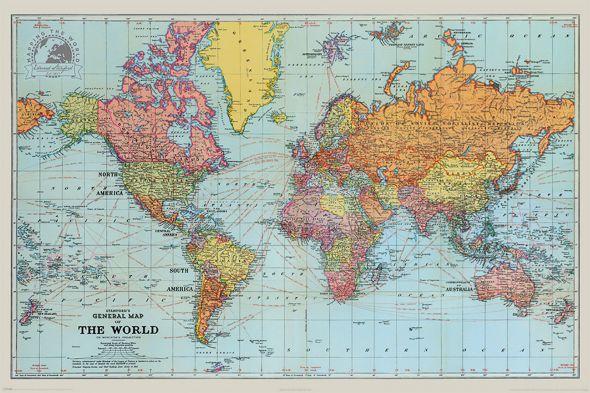 Stanfords General Map Of The World (Colour) - plakat