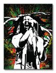 Obraz 60x80 przedstawia graficznego śpiewającego Boba Marleya