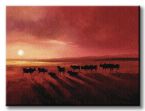Obrazek na płótnie do powieszenia na ścianie który przedstawia zwierzęta na safari o zachodzie słońca